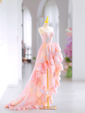 Glamorous High Low Sweetheart Floral Long Evening Party Gowns Evening Special Formal Dresses Prom Dress HZ1121