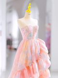 Glamorous High Low Sweetheart Floral Long Evening Party Gowns Evening Special Formal Dresses Prom Dress HZ1121