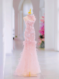 Glamorous Mermaid Sweetheart Floral Long Pink Evening Party Gowns Evening Special Formal Dresses Prom Dress HZ1121