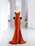 Modest Mermaid Spaghetti Straps Sequin Long Slit Evening Party Gowns Evening Dress Special Formal Dresses Prom Dress HZ1121