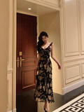 Elegant A line Black Floral Chiffon Sleeveless 21st Birthday Dress Party Gown Birthday Outfits Birthday Dress Ideas For Women HZ1121