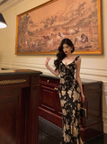 Elegant A line Black Floral Chiffon Sleeveless 21st Birthday Dress Party Gown Birthday Outfits Birthday Dress Ideas For Women HZ1121