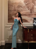 Elegant Sheath Halter Blue Sleeveless 21st Birthday Dress Party Gown Birthday Outfits Birthday Dress Ideas For Women HZ1121