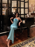 Elegant Sheath Halter Blue Sleeveless 21st Birthday Dress Party Gown Birthday Outfits Birthday Dress Ideas For Women HZ1121