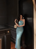 Elegant Sheath Halter Blue Sleeveless 21st Birthday Dress Party Gown Birthday Outfits Birthday Dress Ideas For Women HZ1121