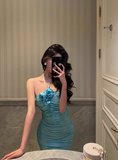 Elegant Sheath Halter Blue Sleeveless 21st Birthday Dress Party Gown Birthday Outfits Birthday Dress Ideas For Women HZ1121