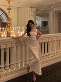 Elegant Mermaid Square Neckline White Sleeveless Burgundy 23rd Birthday Dress Party Gown Birthday Outfits Birthday Dress Ideas For Women HZ1121