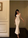 Elegant Mermaid Square Neckline White Sleeveless Burgundy 23rd Birthday Dress Party Gown Birthday Outfits Birthday Dress Ideas For Women HZ1121