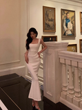 Elegant Mermaid Square Neckline White Sleeveless Burgundy 23rd Birthday Dress Party Gown Birthday Outfits Birthday Dress Ideas For Women HZ1121