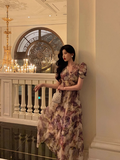 Elegant A line Square Neckline Floral Grape 21st Birthday Dress Party Gown Birthday Outfits Birthday Dress Ideas For Women HZ1121