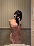 Elegant Mermaid Spaghetti Straps Pink Floral Sleeveless 21st Birthday Dress Party Gown Birthday Outfits Birthday Dress Ideas For Women HZ1121