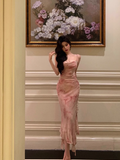 Elegant Mermaid Spaghetti Straps Pink Floral Sleeveless 21st Birthday Dress Party Gown Birthday Outfits Birthday Dress Ideas For Women HZ1121