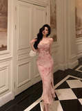 Elegant Mermaid Spaghetti Straps Pink Floral Sleeveless 21st Birthday Dress Party Gown Birthday Outfits Birthday Dress Ideas For Women HZ1121