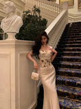 Elegant Mermaid 2 Pieces White Satin Sleeveless 21st Birthday Dresses Evening Gown Birthday Outfits Birthday Dress Ideas For Women HZ1121
