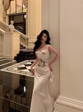 Elegant Mermaid 2 Pieces White Satin Sleeveless 21st Birthday Dresses Evening Gown Birthday Outfits Birthday Dress Ideas For Women HZ1121