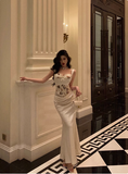 Elegant Mermaid 2 Pieces White Satin Sleeveless 21st Birthday Dresses Evening Gown Birthday Outfits Birthday Dress Ideas For Women HZ1121