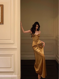 Elegant Mermaid Gold Satin 21st Birthday Dress Party Gown Birthday Outfits Birthday Dress Ideas For Women HZ1121