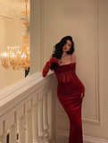 Elegant Mermaid Spaghetti Straps Red Lace 21st Birthday Dress Party Gown Birthday Outfits Birthday Dress Ideas For Women HZ1121
