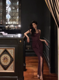 Elegant Mermaid Halter Grape Sleeveless 23rd Birthday Dress Party Gown Birthday Outfits Birthday Dress Ideas For Women HZ1121