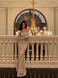 Elegant Mermaid Off The Shoulder White Lace Long Sleeves Burgundy 23rd Birthday Dress Party Gown Birthday Outfits Birthday Dress Ideas For Women HZ1121