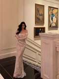 Elegant Mermaid Off The Shoulder White Lace Long Sleeves Burgundy 23rd Birthday Dress Party Gown Birthday Outfits Birthday Dress Ideas For Women HZ1121