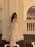 Elegant Mermaid Off The Shoulder White Lace Long Sleeves Burgundy 23rd Birthday Dress Party Gown Birthday Outfits Birthday Dress Ideas For Women HZ1121