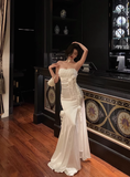 Elegant Mermaid Sweetheart White Satin 23rd Birthday Dress Party Gown Birthday Outfits Birthday Dress Ideas For Women HZ1121