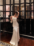 Elegant Mermaid Sweetheart White Satin 23rd Birthday Dress Party Gown Birthday Outfits Birthday Dress Ideas For Women HZ1121