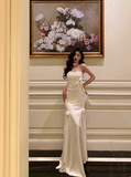 Elegant Mermaid Sweetheart White Satin 23rd Birthday Dress Party Gown Birthday Outfits Birthday Dress Ideas For Women HZ1121