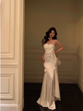 Elegant Mermaid Sweetheart White Satin 23rd Birthday Dress Party Gown Birthday Outfits Birthday Dress Ideas For Women HZ1121