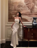 Elegant Mermaid Sweetheart White Satin 23rd Birthday Dress Party Gown Birthday Outfits Birthday Dress Ideas For Women HZ1121
