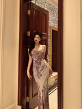 Elegant A line Spaghetti Straps Lilac Floral Sleeveless 21st Birthday Dress Party Gown Birthday Outfits Birthday Dress Ideas For Women HZ1121