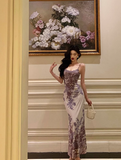 Elegant A line Spaghetti Straps Lilac Floral Sleeveless 21st Birthday Dress Party Gown Birthday Outfits Birthday Dress Ideas For Women HZ1121