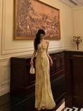 Elegant A line Spaghetti Straps Yellow Floral Sleeveless 21st Birthday Dress Party Gown Birthday Outfits Birthday Dress Ideas For Women HZ1121