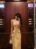 Elegant A line Spaghetti Straps Yellow Floral Sleeveless 21st Birthday Dress Party Gown Birthday Outfits Birthday Dress Ideas For Women HZ1121