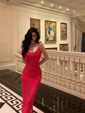 Sexy Sheath Spaghetti Straps Hot Pink Sleeveless 21st Birthday Dress Party Gown Birthday Outfits For Women HZ1121