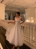 Elegant A line Square neckline Sleeveless White Tulle 21st Birthday Dress Party Gown Birthday Outfits Birthday Dress Ideas For Women HZ1121
