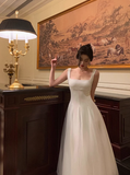 Elegant A line Square neckline Sleeveless White Tulle 21st Birthday Dress Party Gown Birthday Outfits Birthday Dress Ideas For Women HZ1121