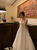 Elegant A line Square neckline Sleeveless White Tulle 21st Birthday Dress Party Gown Birthday Outfits Birthday Dress Ideas For Women HZ1121