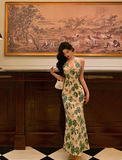 Classy Sheath V Neckline Green Floral Sleeveless 18th Birthday Dress Party Gown Birthday Outfits Birthday Dress Ideas For Women HZ1121