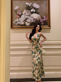 Classy Sheath V Neckline Green Floral Sleeveless 18th Birthday Dress Party Gown Birthday Outfits Birthday Dress Ideas For Women HZ1121
