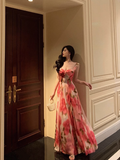 Classy A line Spaghetti Straps Pink Floral Sleeveless 18th Birthday Dress Party Gown Birthday Outfits Birthday Dress Ideas For Women HZ1121