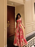 Classy A line Spaghetti Straps Pink Floral Sleeveless 18th Birthday Dress Party Gown Birthday Outfits Birthday Dress Ideas For Women HZ1121