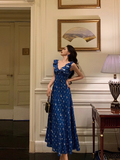 Classy A line V Neckline Blue Chiffon Sleeveless 18th Birthday Dress Party Gown Birthday Outfits Birthday Dress Ideas For Women HZ1121