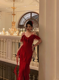 Classy A line Spaghetti Straps Red Chiffon Sleeveless 18th Birthday Dress Party Gown Birthday Outfits Birthday Dress Ideas For Women HZ1121