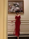 Classy A line Spaghetti Straps Red Chiffon Sleeveless 18th Birthday Dress Party Gown Birthday Outfits Birthday Dress Ideas For Women HZ1121