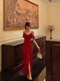 Classy A line Spaghetti Straps Red Chiffon Sleeveless 18th Birthday Dress Party Gown Birthday Outfits Birthday Dress Ideas For Women HZ1121