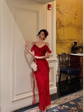 Classy A line Spaghetti Straps Red Chiffon Sleeveless 18th Birthday Dress Party Gown Birthday Outfits Birthday Dress Ideas For Women HZ1121