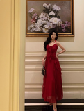 Classy A line Spaghetti Straps Red Sleeveless 18th Birthday Dress Party Gown 21st Birthday Outfits Birthday Dress Ideas For Women HZ1121