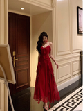 Classy A line Spaghetti Straps Red Sleeveless 18th Birthday Dress Party Gown 21st Birthday Outfits Birthday Dress Ideas For Women HZ1121